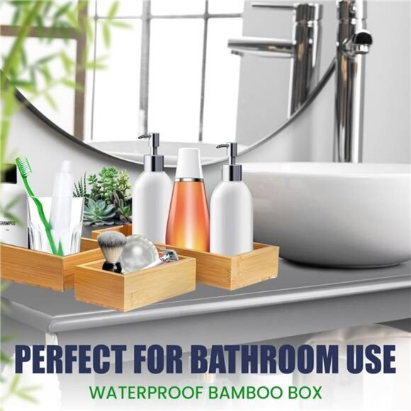 Bamboo drawer organizer set of 5 wooden storage trays kitchen desk vanity makeup - Picture 7 of 8